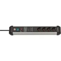 Premium-Protect-Line Steckdosenleiste 4-fach schwarz/aluminium, 3 Meter, 60.000A Überspannungsschutz