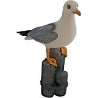 dekotrend.gallery Tierfigur Deko Möwe auf Poller Vogel Lachmöwe Figur Maritim Tier Skulptur Objekt, Dekofigur Dekoskulptur Dekoobjekt aus Polyresin (Kunststein)