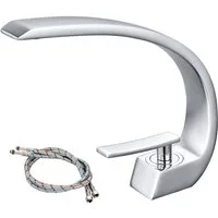 OKWISH Waschtischarmatur Wasserfall Bad Wasserhahn Küchenarmatur Einhebel (3/8 Zoll Norm-Anschluss Messing + Stahl Chrom-Finish 19cm Auslaufhöhe, Mischbatterie + Keramikkartusche) Wasserfall für Badezimmer Toiletten Oder Gäste WC Waschbecken usw
