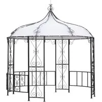 DEGAMO Pavillon BURMA, 300cm rund, Stahl grau, Plane PVC-beschichtet weiss wasserdicht