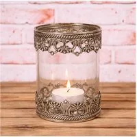 AltoBelli Kerzenhalter AltoBelli Teelichthalter AMALFI Glas mit Metall Verzierungen 8x12 cm