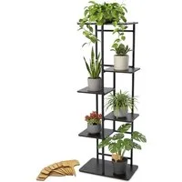 Spetebo Regal Metall Pflanzenständer schwarz mit 5 Ebenen aus Holz - 106 x 35 cm, Anzahl 1-tlg., inklusive 10 kleiner Bambus Pflanzschilder
