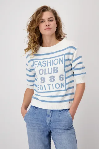 monari - Gestreifter Pullover mit Schrift off-white ringel - Gr. - 44