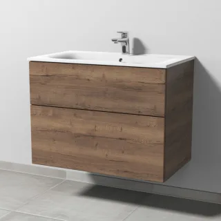 Sanipa 3way Waschtischunterbau zu Geberit Renova Plan Slim Waschtisch mit 2 Auszügen, Eiche-Tabak SM68750