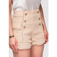 OMBRE Chinoshorts Damen Shorts mit hohem Bund und flared Beinen Camel L (kein Set, 1-tlg) Fransen