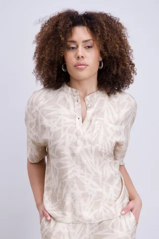 signe nature - Kurzarmbluse mit Allover-Muster beige - Gr. - 36