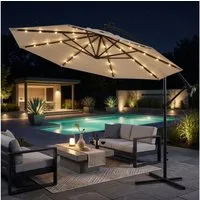 Swing&Harmonie Sonnenschirm mit LED Beleuchtung Luxus Ampelschirm 300 / 350cm, Garten Schirm inkl. Abdeckhaube