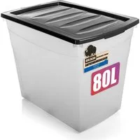 BigDean Aufbewahrungsbox 80 L Aufbewahrungsbox mit Deckel und Rollen groß Budget Line (Set, 1 St., Aufbewahrungsbox mit Deckel), Durchdacht, Praxisnahes Design, Stapelbar