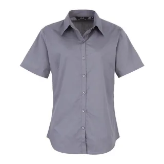 Premier Damen Kurzarm Popeline Bluse / Arbeitshemd (Stahl)