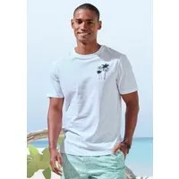 Beachtime T-Shirt, sommerliches Shirt mit modischem Palmen Print Regular-Fit, mit kleinem Print vorn und großem Print hinten