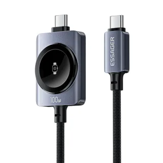 ESSAGER ES-X82 5A 100W Type-C to Type-C Cable with Wireless Watch Charger Function Fast Charging Data Transmission Coppe