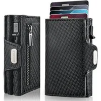 Forrlite Geldbörse Slim Wallet, Portemonnaie Herren klein, Carbon Geldbörse Herren (Geldbeutel Herren Karten, Portmonee Herren, Kartenetui Herren, RFID Schutz Mini/Smart Wallet/Kreditkartenetui Herren/Hält 12 Karten)