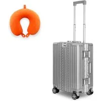 WINLIFE Trolley Hartschalen-Koffer Alu-Rahmen Silber Trolley M, L, XL + Nackenkissen, 4 Doppelrollen Rollen, ABS+PC-Hartschale, TSA-Zahlenschloss, 360°-Doppelrollen