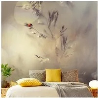 Bilderdepot24 Fototapete Tiere Marienkäfer Wiesengras Beige Modern Wanddeko Landhaus, Glatt, Matt, (Vliestapete inkl. Kleister oder selbstklebend), Wohnzimmer Schlafzimmer Küche Flur Bildtapete Vliestapete Wandtapete