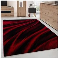 Carpettex Designteppich Abstrakt Wellen Design, Läufer, Höhe: 12 mm, Kurzflor Teppich Wohnzimmer Abstrakt Wellen Design Rot Pflegeleicht