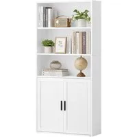 VASAGLE Bücherregal Standregal mit 2 Türen, 5/6-stöckiges Standregal, 60 x 24 x 145.9/175 cm