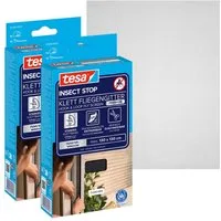 tesa Fliegengitter-Gewebe Premium für Fenster, Insektenschutz mit Klettband, (Packung, 2-St., Fliegennetz, Klettband, Andrück und Schneidehilfe), selbstklebende Insektenschutz - 130 cm x 130 cm