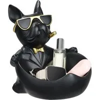 HEYHIPPO Tierfigur Französische Bulldogge Statue Eingangsschlüssel Herzförmiges Tablett (Kreative Büroornamente aus Harz, geeignet als Geschenk und Dekoration), Herzförmige multifunktionale Aufbewahrungsbox, L19,5 × B21,8 × H21 cm
