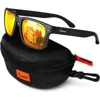 Rennec Sonnenbrille Herren Polarisiert Rechteckig Carbon Optik mit Hardcase Gläser UV400 Getönt oder Verspiegelt, Edelstahl Bügelgelenke 3in2