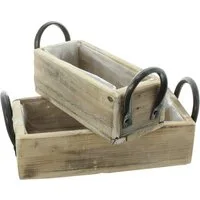 Dekoleidenschaft Blumenkasten Holzkiste "Rustikal" geflammt & gekalkt, Aufbewahrungsbox Pflanzkasten (2 St., im Set), Aufbewahrungskiste, Pflanzgefäß