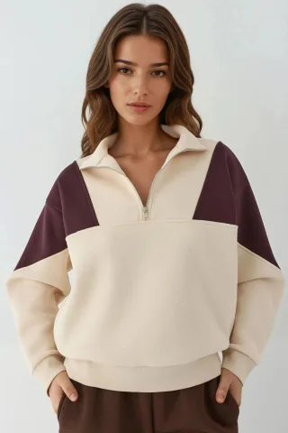 Hochgezogener Reißverschlusskragen Bequemer Sweatshirt