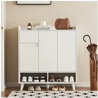 KLAM HOME Schuhschrank Schuhregal Kommode Sideboard mit verstellbaren Einlegeböden 99*35*90cm (für Single-Wohn- und Familiennutzung) mit Massivholzbeinen 1 Schublade Bietet Platz für 12 Paar Schuhe