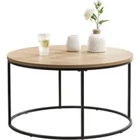 en.casa Couchtisch, »Kuhmoinen« Wohnzimmertisch aus Metall und MDF Ø80cm Schwarz/Holzoptik
