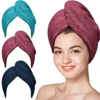 Agger Turban-Handtuch 3 Stück Mikrofaser Handtuch Haare Haarturban mit Knop, (zumTrocknen von Haaren), passend für Lange, Kurze, Locken, gerade Haare
