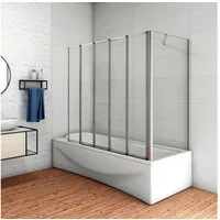 duschspa Badewannenaufsatz 5-teiltig Faltwand mit Seitenwand Duschabtrennung Trennwand Glaswand, Einscheibensicherheitsglas, Sicherheitsglas, (Set), Glas