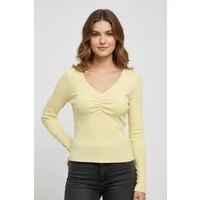 ONLY Langarmshirt ONLBETTY LIFE L/S SCALLOP V-NECK CC JRS mit Raffung am Ausschnitt