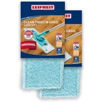 Leifheit 2er Set Wischbezug CLEAN TWIST M Ergo / POWER CLEAN M super soft Wischbezug (Kunstfaser, 15.0x37.0 cm, 2-tlg., Waschbar bei 60°C, Wischbreite 33cm, empfindliche Böden)