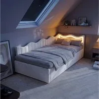 PXloue Polsterbett Schlafsofa Daybett (hydraulischem Stauraum), Jugendbett mit LED-Beleuchtung, Teddysamt, 90x200 cm