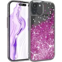 EAZY CASE Handyhülle Liquid Glittery Case für Apple iPhone 15 6,1 Zoll, Bumper Case Back Cover Glitter Glossy Handyhülle Etui Violett Lila