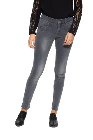 Amor, Truth & Trust Damen ATT JEANS Damen 5-Pocket Jeans mit Strukturstickerei am Tascheneingriff Venus grau