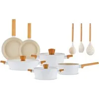 Karaca Topf-Set Swiss Crystal Almond Cream 12-teiliges Kochgeschirr Kochtopf Set, (12-tlg), Bratpfanne Kochgeschirr Bratentopf Fleischtopf Stieltopf Pfanne