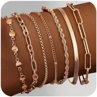 LuxusKollektion Ketten und Armband Set 7-teiliges Damen Armband Set Edelstahl Vergoldet Verstellbar Roségold