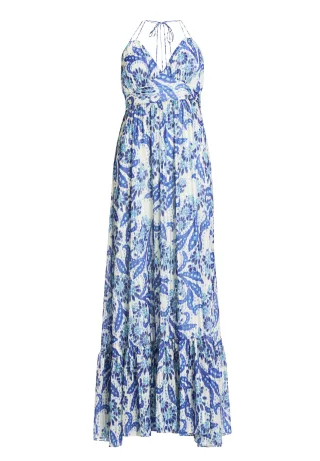 SWING - Neckholder Maxi Kleid aus bedrucktem Chiffon mit Glitzerstreifen cruise blue/multi - Gr. - 34