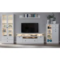 trendteam Wohnwand Baxter, (in Landhaus weiß, Komplett-Set 4-teilig, 370 cm), mit großem TV Lowboard