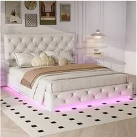 PXloue Polsterbett Polsterbett mit RGB LED-Beleuchtung und weichem Kopfteil, Modernes Design mit Stauraum und RGB LED-Beleuchtung