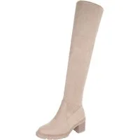 Ital-Design Eleganter Overkneestiefel mit Blockabsatz für Damen Overkneestiefel (90827533) Blockabsatz Stiefel in Beige