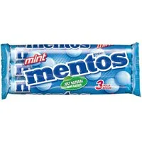MENTOS Süßigkeit, Mentos Mint 3 Rollen Kaudragees mit frischem Mintgeschmack 114g