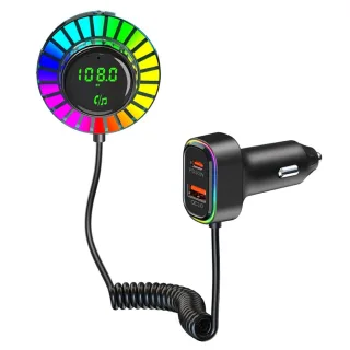 Bluetooth 5.3 FM Transmitter Car Adapter QC3.0 PD30W Charger Dual USB LED Music Streaming Supports Hands-Free Calling fo