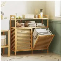 HOMCOM Wäschekorb Wäscheschrank, freistehendes Bambusregal mit 2 Fächern (Wäschesammler, 1 St., Badmöbel), für Badezimmer, Naturholz