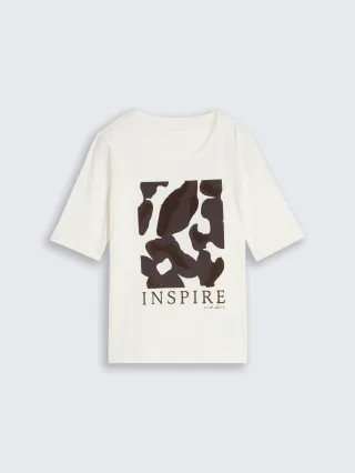 Tom Tailor - Slim Fit T-Shirt mit Print whisper white - Gr. - XXXL