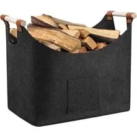 PFCTART Kaminholzkorb Filztasche groß & Holzkorb für Kaminholz – Mit Holzgriffen, faltbar (Set, 1 St., 67L oder 96L erhältlich – Ideal für Kaminholz & Haushalt, Grau), Holzkorb Aufbewahrung für Brennholz – 30 kg belastbar