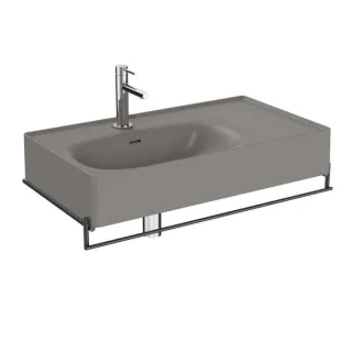 VitrA Equal Waschtisch-Set 66054 mit Waschtisch asymmetrisch 80 cm, steingrau matt VC, mit Handtuchhalter Metall schwarz matt