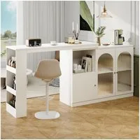 Flieks Bartisch 360° drehbar Stehtisch mit Sideboard (Set, 1-St., für Wohnzimmer, Küche und Esszimmer), ausziehbar Esstisch mit Glastüren Aufbewahrungsschrank Bistrotisch