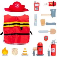Esun Spielzeug-Polizei Einsatzset Holz Feuerwehrmann Spielset mit Feuerwehr Kostüm Kinder, Kappe 14 St., (SET, 14-tlg., Komplettset), Geschenk für Mädchen Jungen ab 3 4 5 6 7 8 Jahre