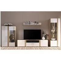Lomadox Wohnwand AKRON-131, (4-St), Anbauwand inkl. Vitrinenschrank, Lowboard, Wandboard und Highboard