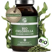 QIDOSHA Bio Chlorella Presslinge Kapseln, 600 St., 300 g, Aufgebrochene Zellwände